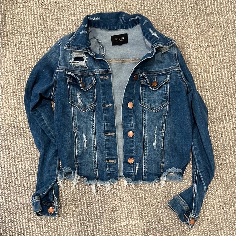 Blue Jean Jacket Distressed Cropped